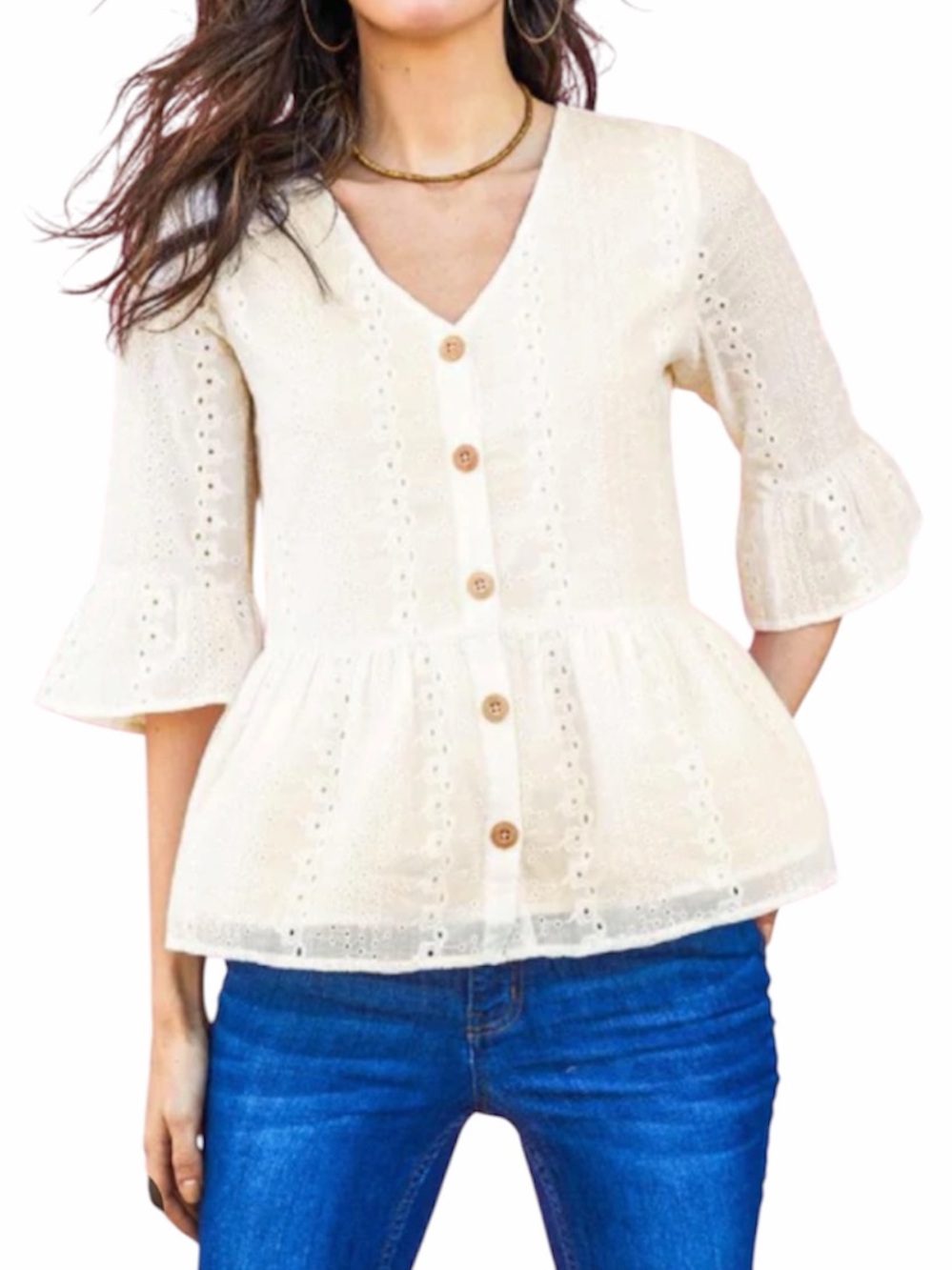 MATILDA JANE “Have A Good Day” Cotton Eyelet Blouse in Cream